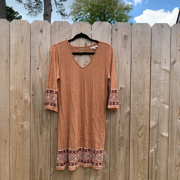 Stitch Fix Skies Are Blue Mustard Wren Knit Dress Burnt Orange large petite boho - Picture 1 of 7